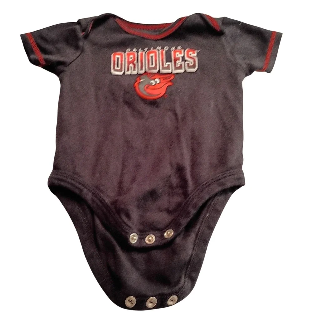 MLB Baby Baltimore Orioles Bodysuit Navy Blue Red 6M Baseball Fan Gear Cotton